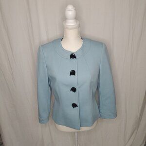 Tahari Aruthur S Levine Vtg Blazer Sz8 Blue Snap Up Professional Bow Buttons